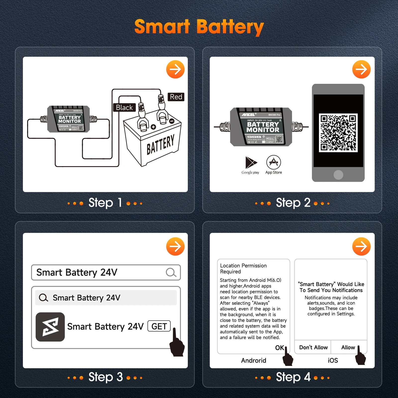 ANCEL BM300 Pro Battery  Tester 6V 12V 24V Battery Monitor - Bluetooth for Car  SOH SOC Battery Health Analyzer PK BM200 PRO