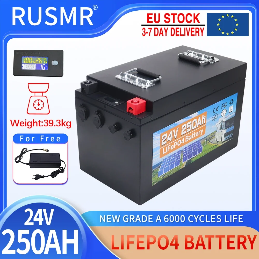 24V LiFePO4 Battery 250AH Built-in BMS Lithium Iron Phosphate Cells Pack For Replacing Most of Backup Power Home Energy Storage