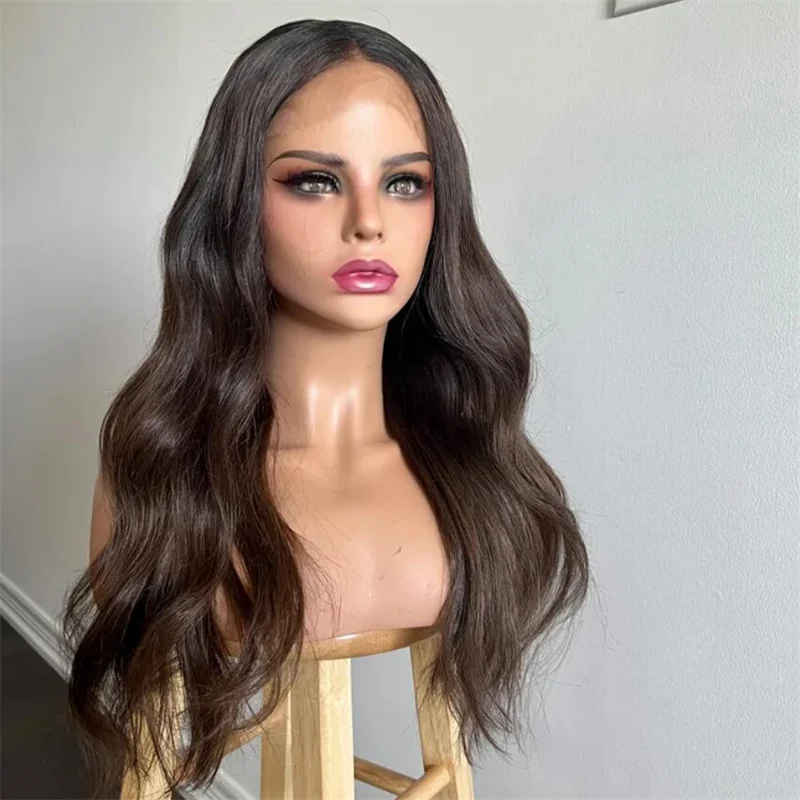 24Inch Brown 180Density Body Wave 5x5 Silk Base Preplucked Jewish Human BabyHair HD Lace Wig European Hair Glueless