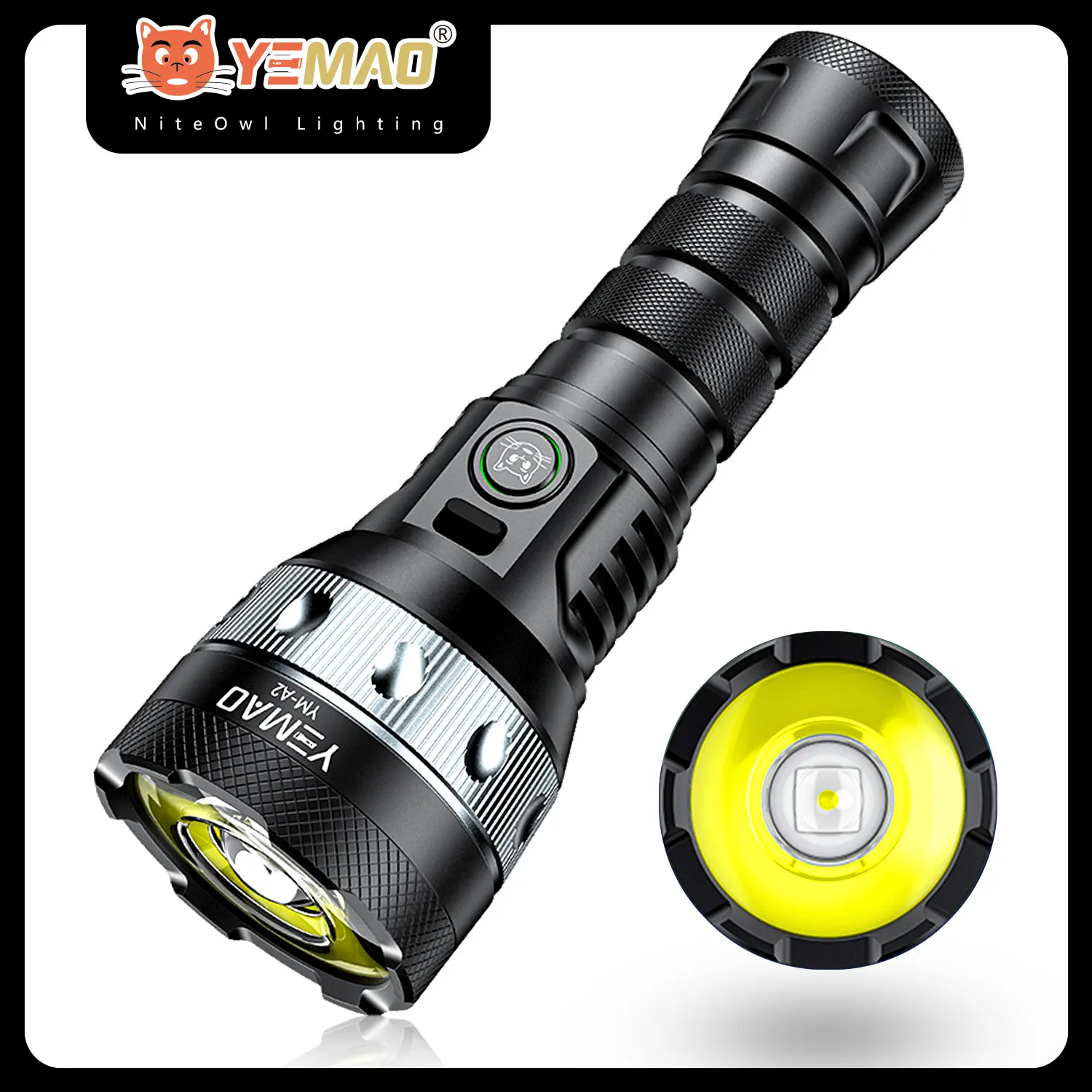 YEMAO A2C 21700 Torcia ricaricabile ad alta luminosità 6000 lumen Torce ad alta potenza COB Proiettore Zoom Torcia di emergenza esterna