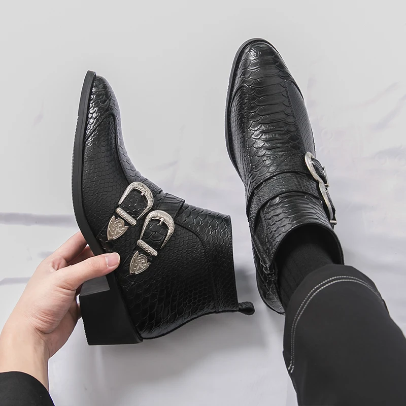 الرجال أحذية عالية أعلى بو حزام مشبك وأشار كعب منخفض المألوف العصرية الرجال الأحذية #5