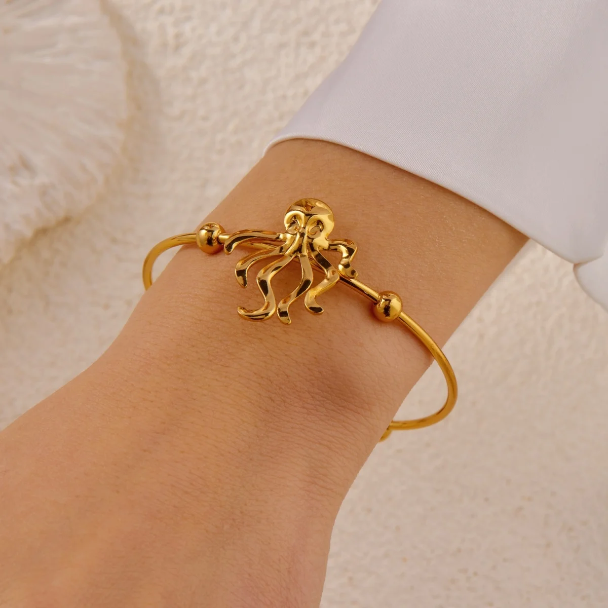 Einfache Edelstahl-Sonnenarmbänder für Damen und Herren, Gänseblümchen-, Muschel-, Spiral-, Oktopus-, Schildkröten-Armreif, Ozean-, Strand-, Urlaubsschmuck – Detail 24