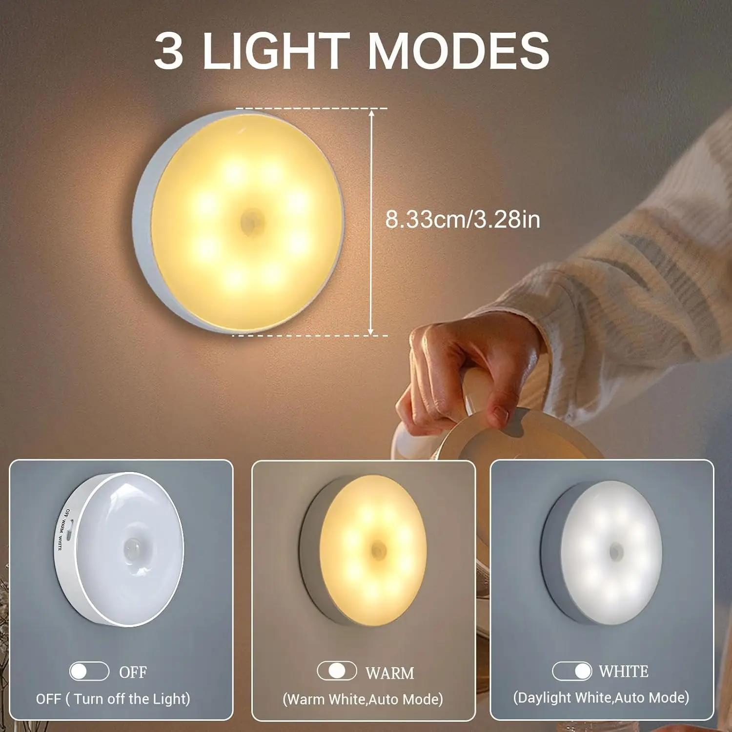 LED Night Lamp With Motion Sensor Rechargeable USB Night Light 2 Colors Dimmable For Room Kitchen Cabinet Bedside Table Lamp