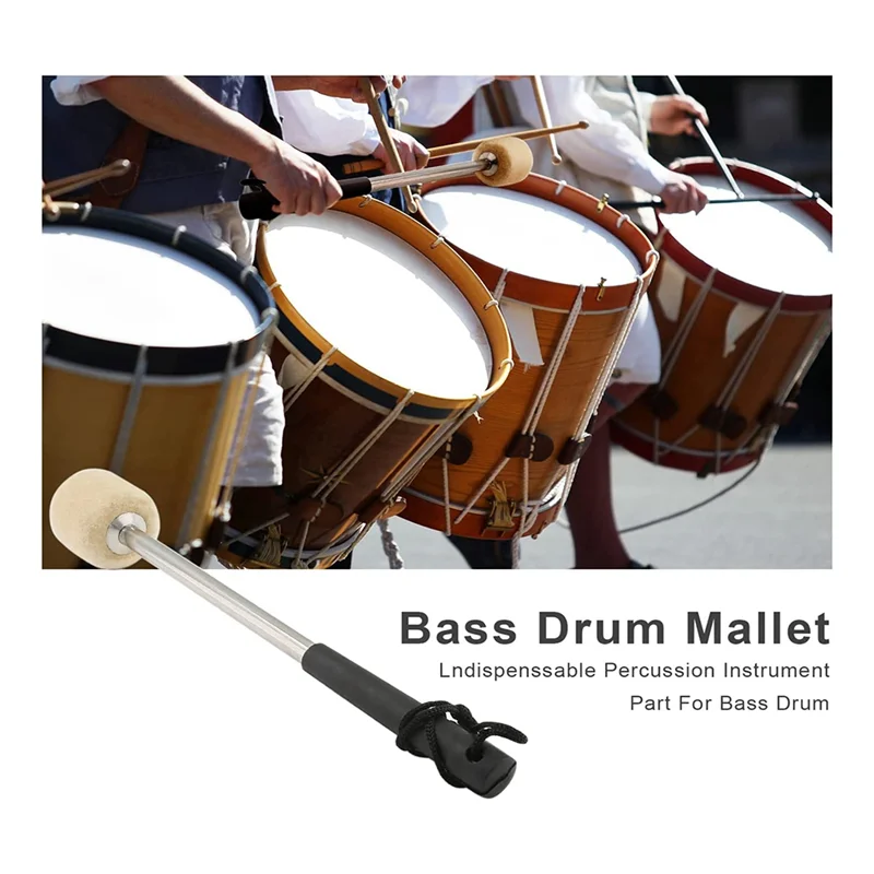 Palu Drum baja Bass 12.5 inci 2 buah, tongkat Drum bahan wol dengan pegangan baja tahan karat, palu Drum wol antiselip