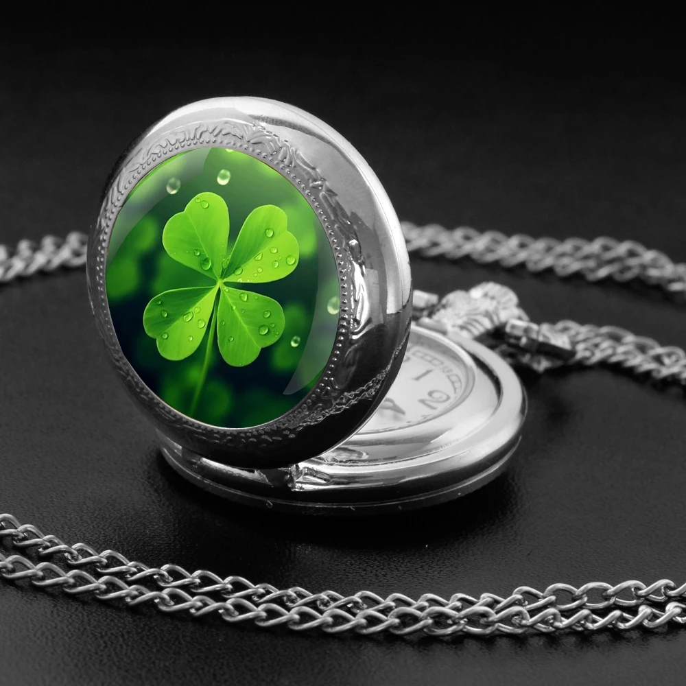 Collana per orologio da tasca al quarzo con cupola in vetro a quadrifoglio in acciaio inossidabile argento moda personalizzata Collana con ciondolo gioielli da donna