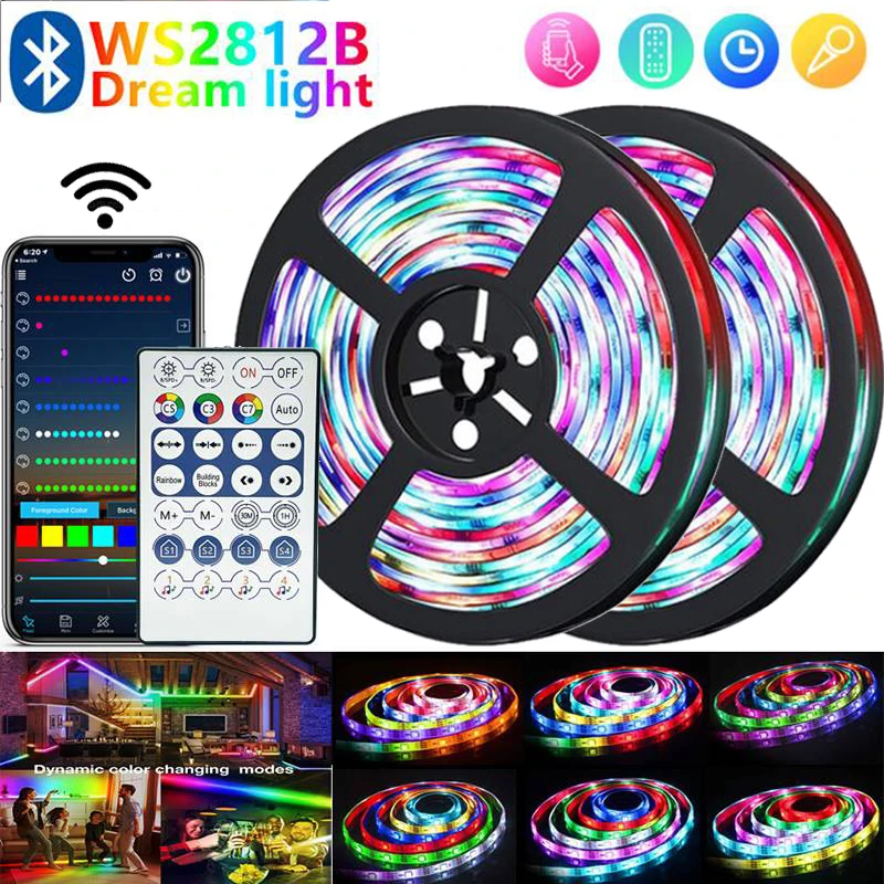 RGB-IC Dream Strip Light Magic Color LED Light C5V Bluetooth App Control Flexible Ribbon Lamp Tape USB TV Backlight Home Decor