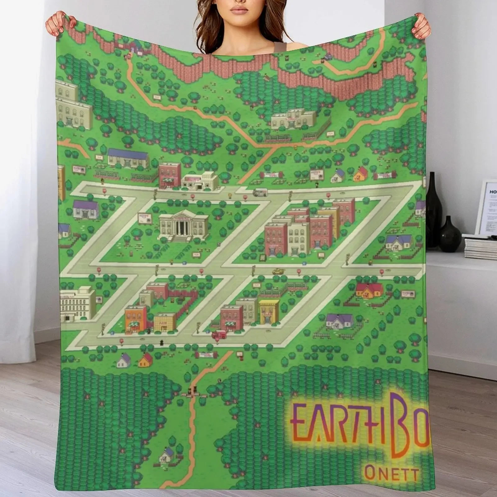 

Earthbound Onett Map Throw Blanket Wrinkle Resistant Lightweight Blanket
