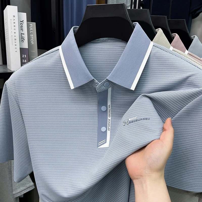 

2026 Summer Seamless Short Sleeved T-shirt for Men, Thin Lapel, Casual Half Sleeved T-shirt Top, Polo Shirt Trend