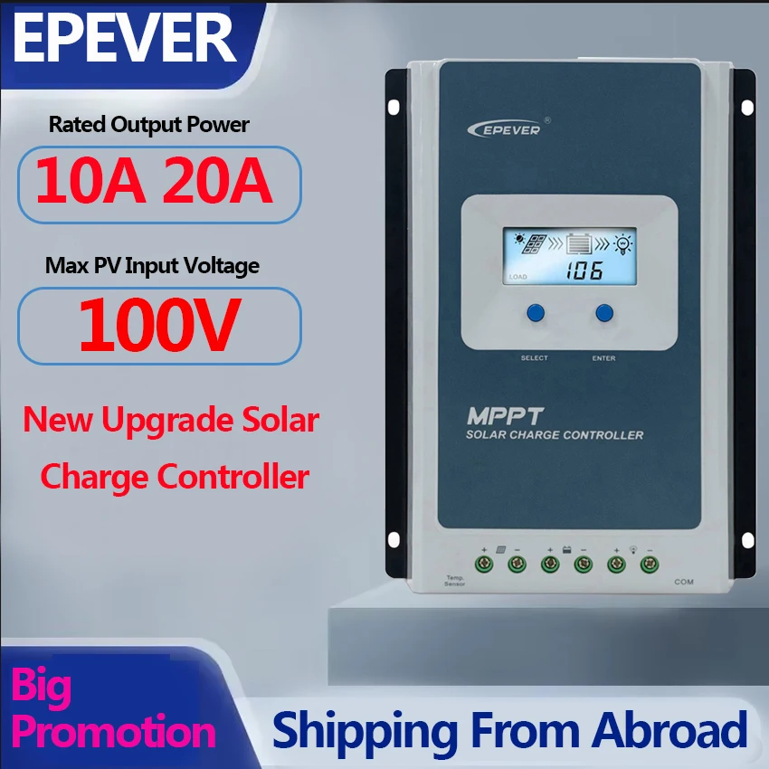 

EPEVER New Upgrade 10A 20A MPPT solar charge controller 12/24V Regulator MT52 WIFI Blue Max PV 100V