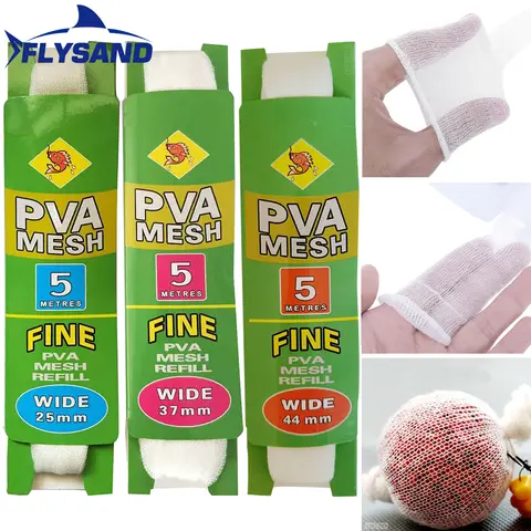 FLYSAND 5m PVA 낚시 메쉬 PVA 낚시 가방 메쉬 수용성 메쉬 잉어 낚시 피더 트랩 미끼 그물 낚시 도구 25/37/44mm