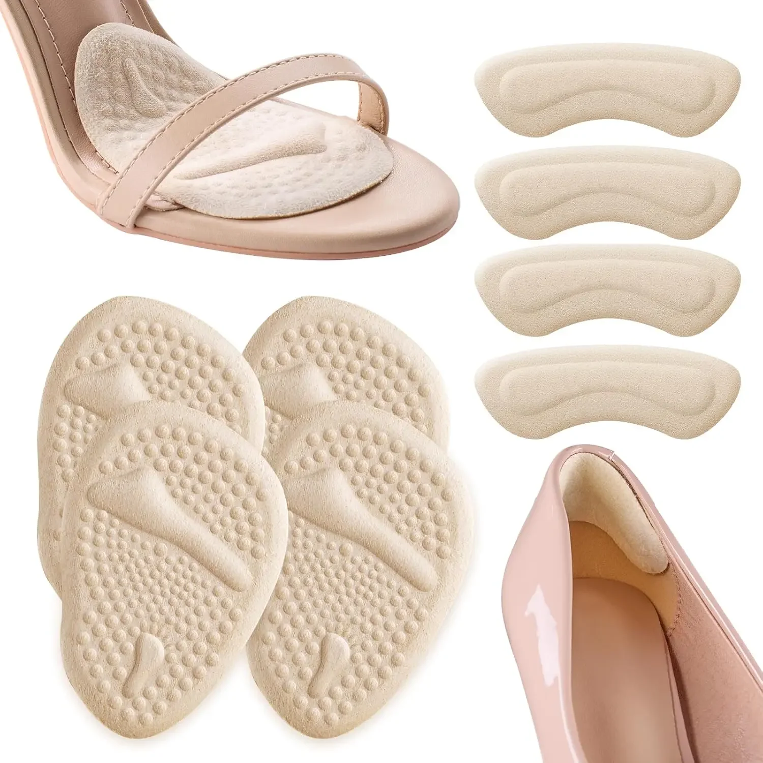 2 Sets Heel Pads, Ball of Foot Cushions, Metatarsal Pads,shoe inserts for women,All Day Foot Pain Relief, Extra Comfort, No More Soreness(Beige&Black) view 2