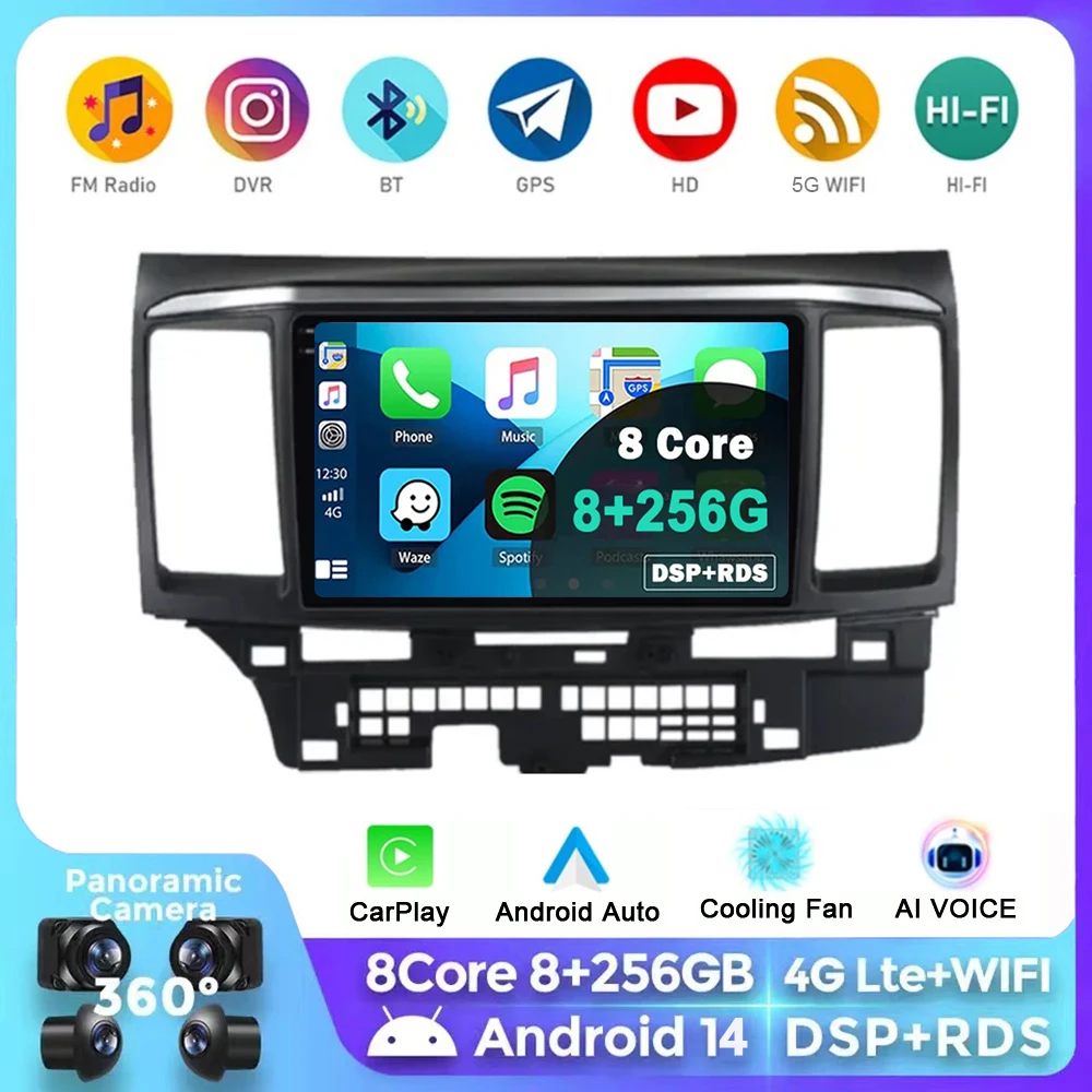 

9Inch Android 14 For MITSUBISHI LANCER 9 10 X 2008 2009 2010 2011 - 2016 Car Radio Stereo Audio GPS Player Carplay Auto Screen