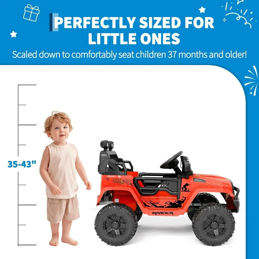 トラックカーに乗って、12Vの子供用電動車両、リモコン付き、スプリングサスペンション、LEDライト、Bluetooth、3段階の速度調整機能付き