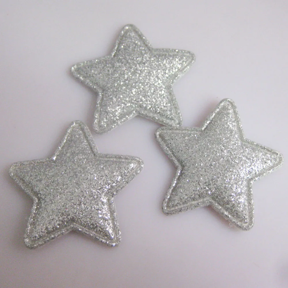 PANNEO About 34MM Glitter Star Appliques For Craft Design 50Pcs Multicolors DIY Scrapbook Headwear Ornament Clothes Accessories