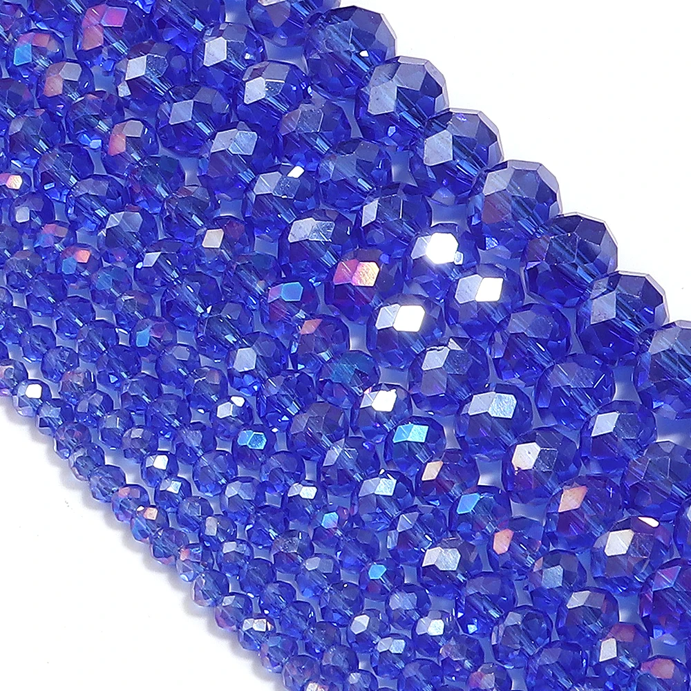 1 Strand 3 4 6 8 10mm Rondelle Faceted Crystal Beads Blue AB Glass Loose Spacer Bead For DIY Jewelry Making Bracelet Accessories