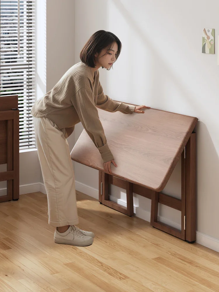 Installation-free folding table Household dining table Small apartment Student bedroom Solid wood color