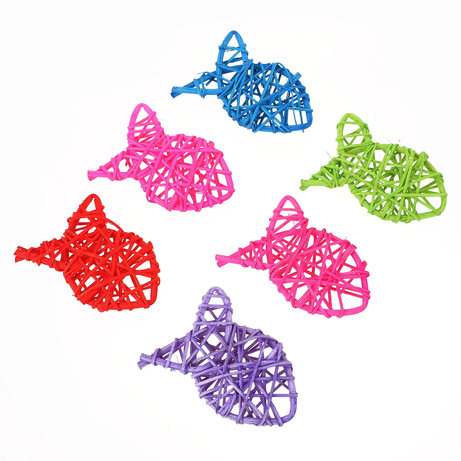 6Pcs Rattan Woven Fish-Shaped Decoration Creative Hollow Pendant for Home Party Thanksgiving Christmas Festival Hanging