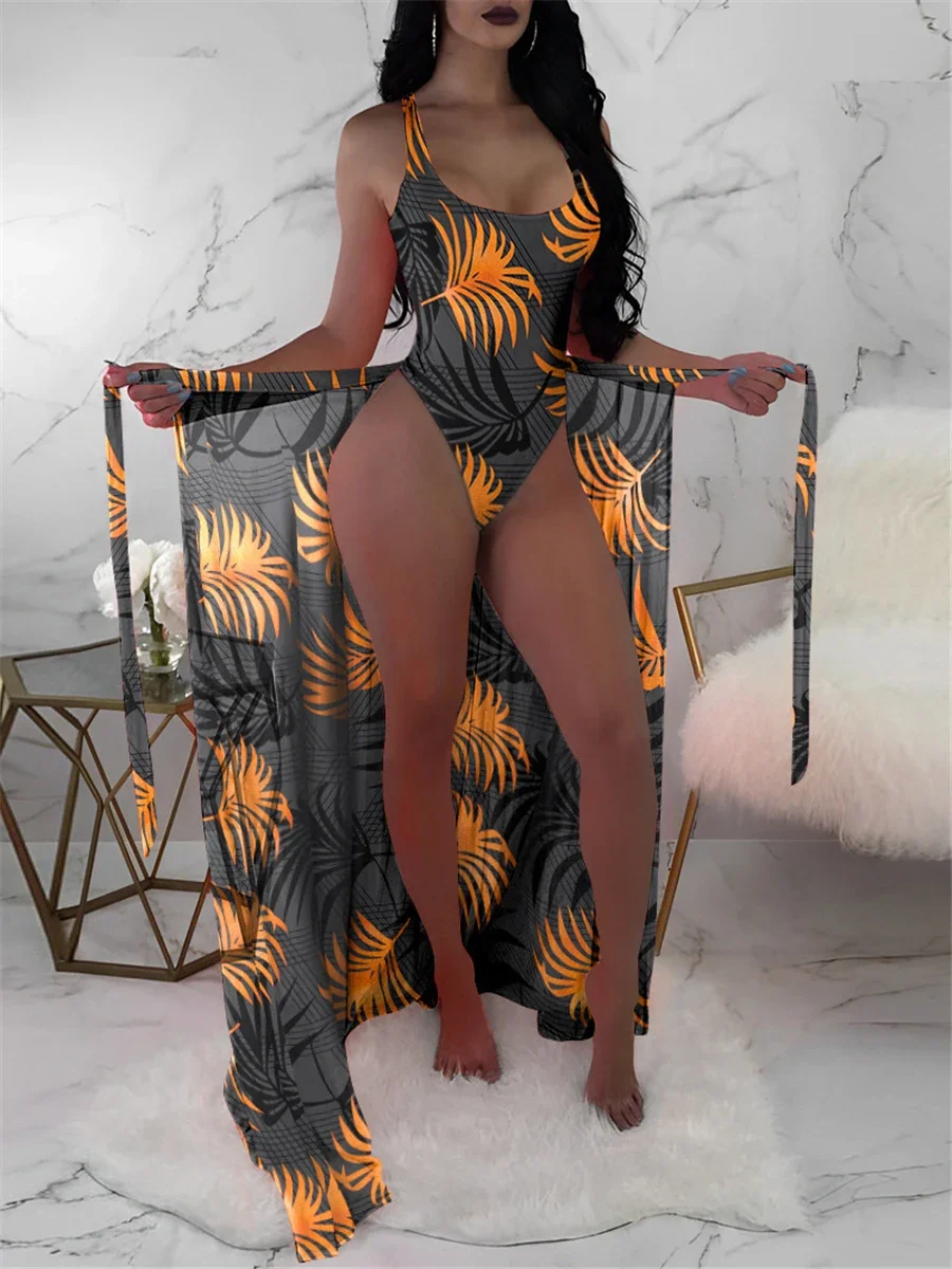 2-delige bloemenprint bodysuit met strandrok 2023 dames gewatteerde bikini's badmode vrouwelijk badpak zwempak zomer strandkleding