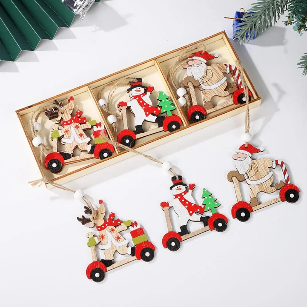 Christmas Santa Snowman Elk Wooden Hanging Ornaments Cute Tree Decor Funny Craft Toys for Kids Xmas New Year Party Gifts