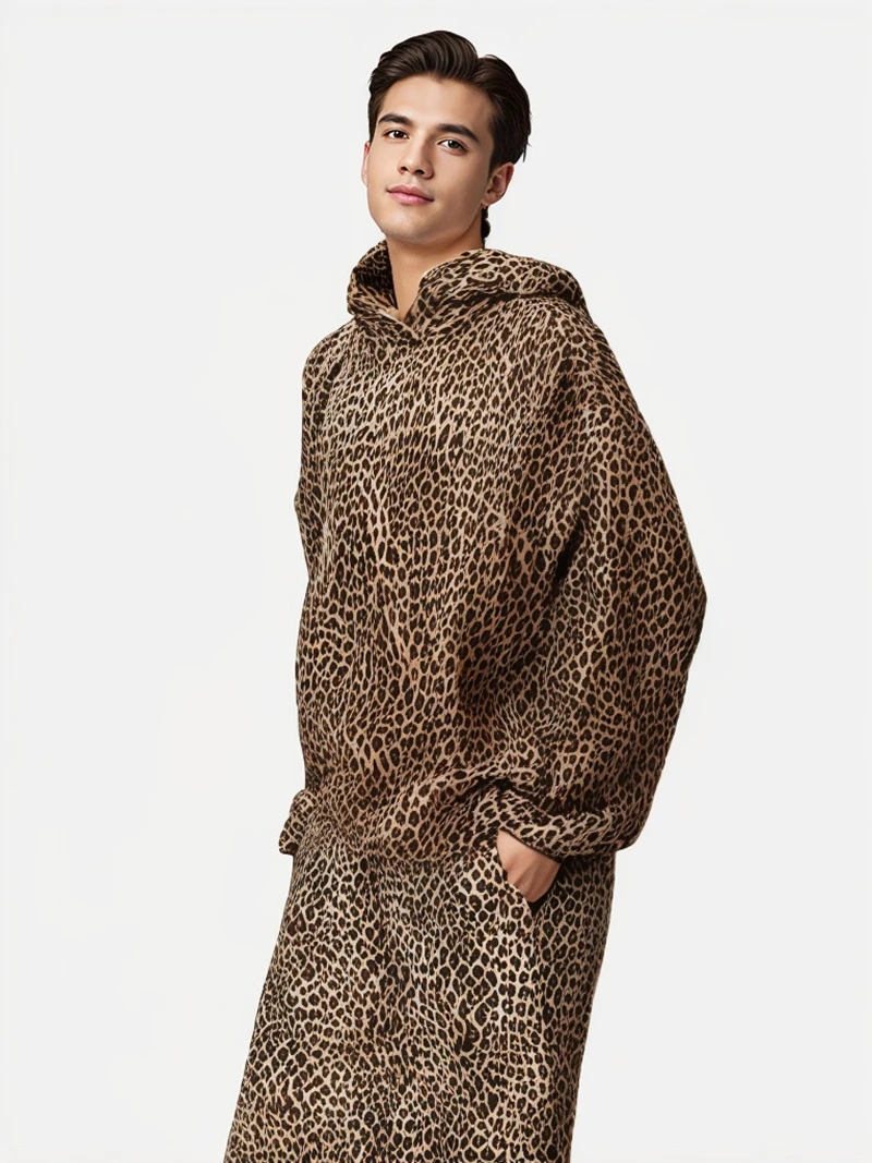 autumn and winter new European and American cross-border foreign trade men and women leopard-print fashion hoodie