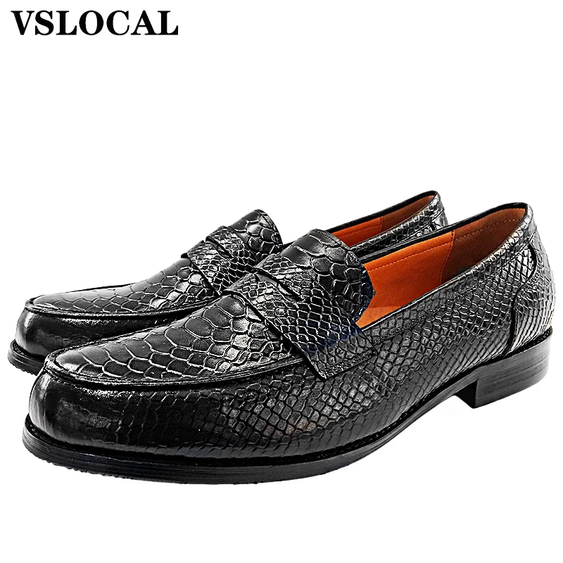 

Luxury Men Leather Shoes Black Coffee Snake Print Dress Men's Casual Shoes Wedding Office Slip On Loafers Shoes For Man