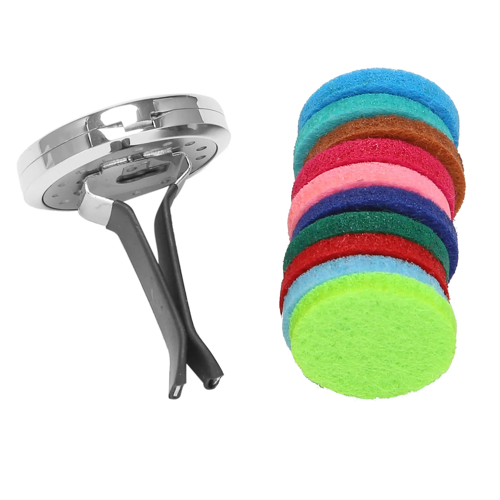 

Автомобильный распылитель эфирного масла для ароматерапии с 10 сменными войлочными подушечками, освежитель воздуха из нержавеющей стали, автомобильный диффузор, зажим для вентиляции