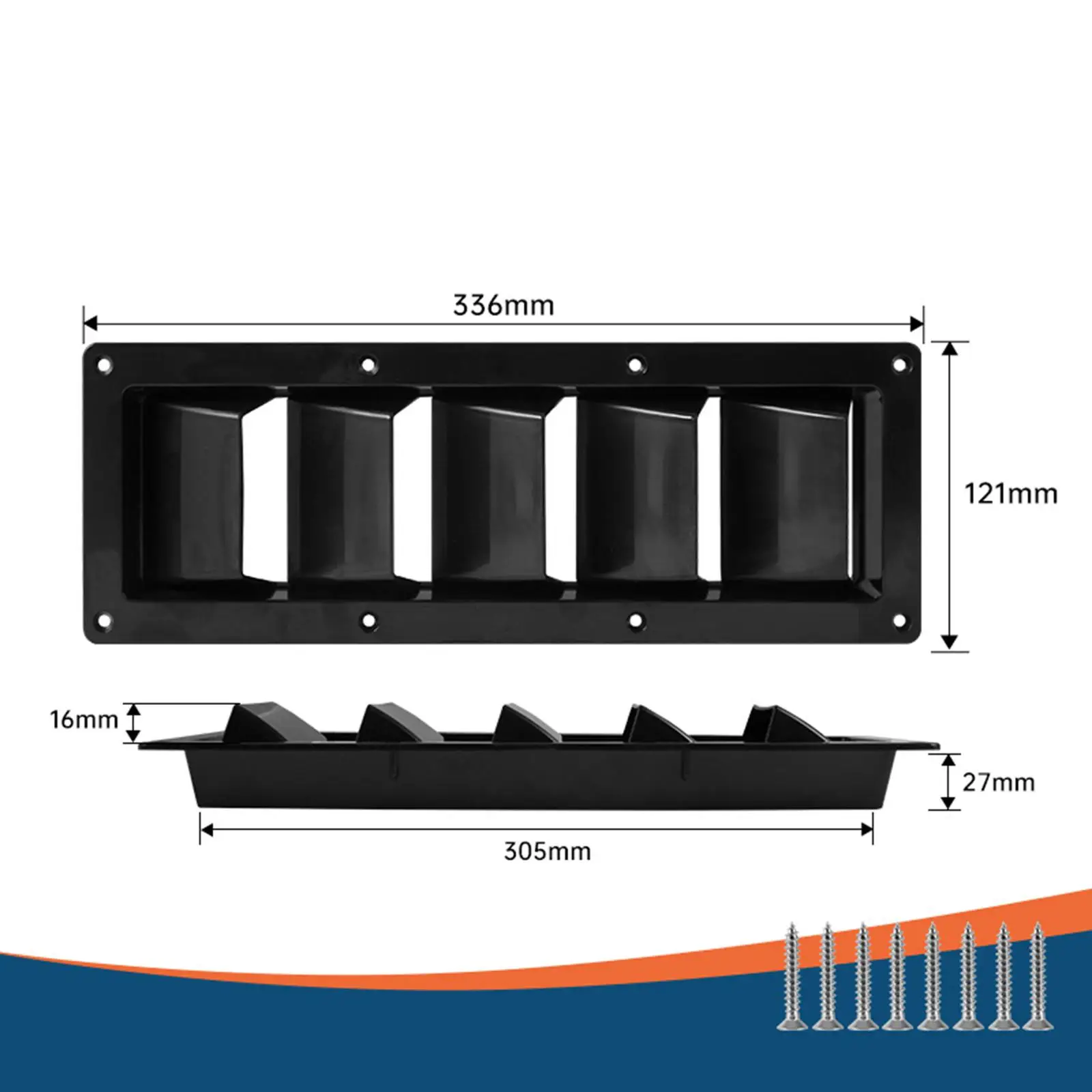 RV Air Vent Cover Rectangular Louvered Grille ABS Marine Exhaust Outlet for Motorhome Yacht Ventilation Easy Install