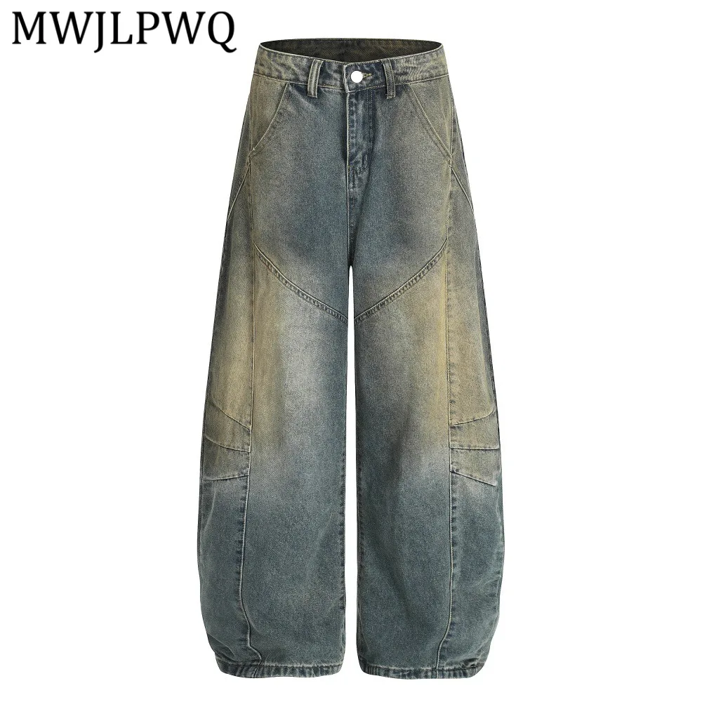 

Джинсы MWJLPWQ Street Style с широкими штанинами и эффектом потертости для мужчин, винтажные, модные, с трехмерным деконструированным дизайном, модель 14465