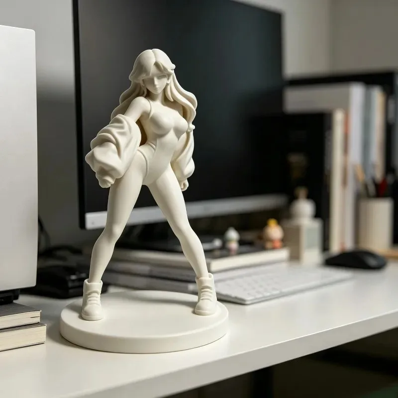 3D Printed White Long Hair Female Sculpture Pure Desire Style Desktop Ornament Office Home Tabletop Decoration