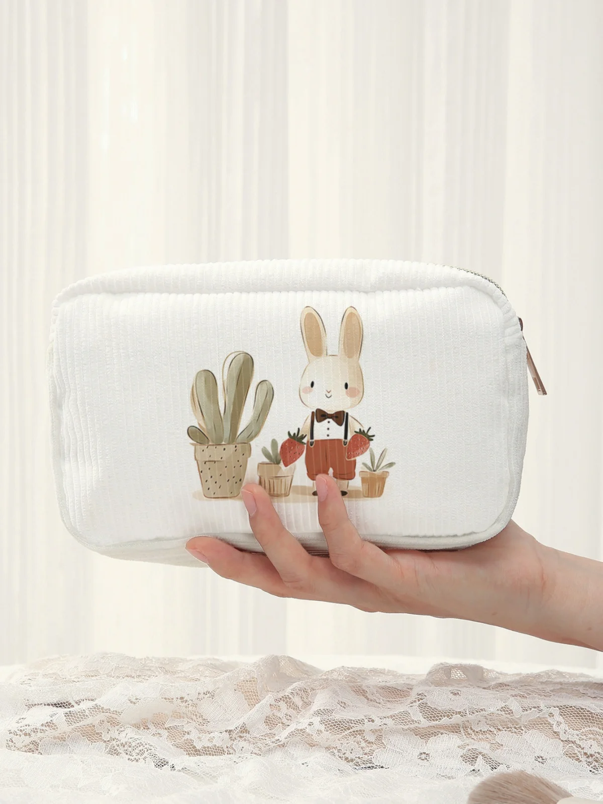 

Forest style healing style gentleman bunny and green plant illustration pattern Cosmetic Bag Large Capacity Travel Toiletries Ba