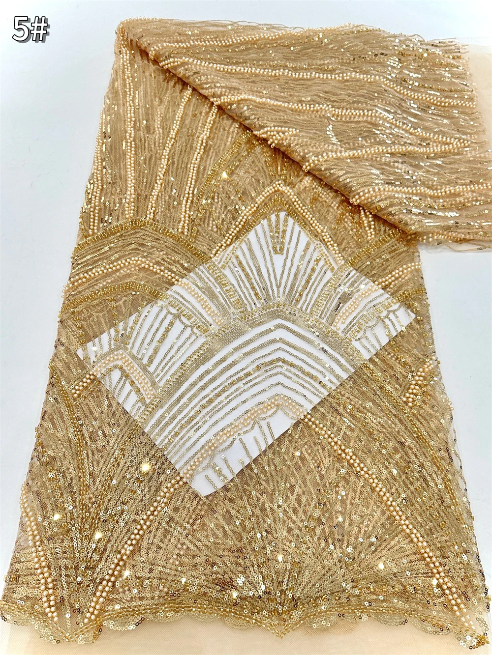 

Luxury Gold African Sequins Lace Fabric 2026 Nigerian French Beaded Sequins Lace Fabric 5 Yards for Women Party Dresses