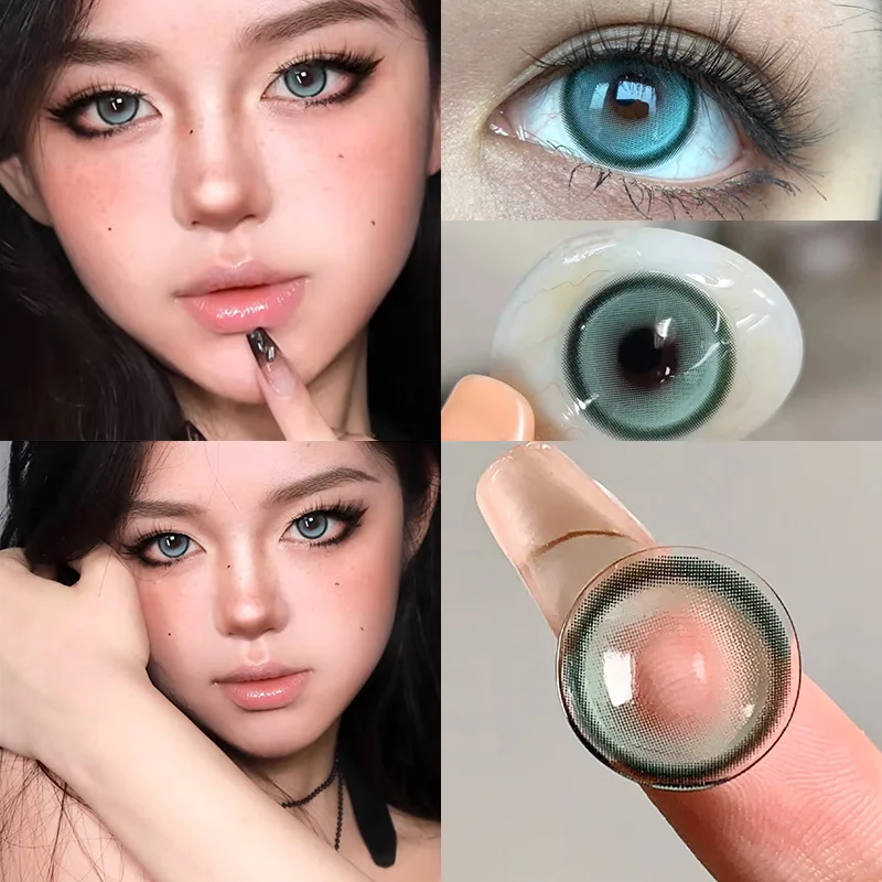 KSSEYE New 1 Pair Korean Lenses Colored Contact Lenses for Eyes with Diopters 0~-8.00 Blue Cartoon Pupils Soft Fashion Lenses