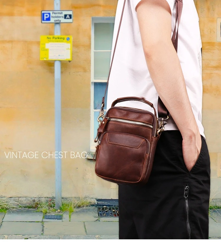 

Мужской рюкзак на одно плечо из натуральной кожи, квадратная дорожная сумка через плечо большой вместимости с несколькими карманами, подвесная на поясе