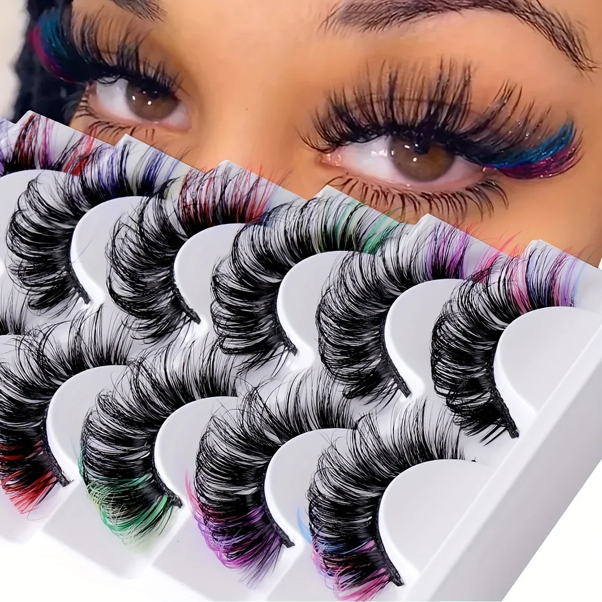 7 Pairs of Colored False Eyelashes 3D Mink DD Curly Fluffy Eyelashes Russian Curly Natural Thick Fluffy Eyelashes