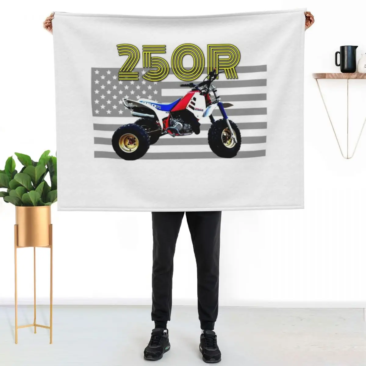 250r ATV ATC Vintage Retro Three Wheeler American Flag Throw Blanket bed plaid Quilt Hairys Thin Large Blankets