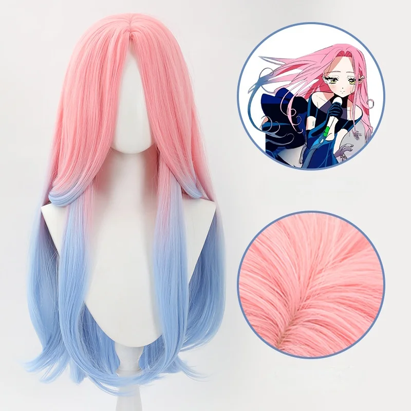 Anime Alien Stage Mizi Cosplay Wig 70cm Pink Blue Long Hair Dyed Gradient Wigs Heat Resistant Synthetic Hair Mizi Free Wig Cap
