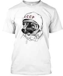 Laika, Space Traveler - Cccp Print T-Shirt Męski Bawełniany T-shirt z krótkim rękawem i dekoltem Fajne koszulki Topy Streetwear