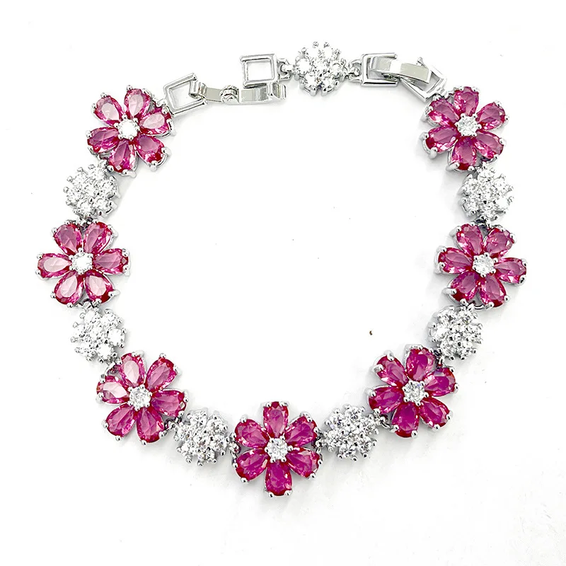 HIBRIDE Luxury Multicolour Flower Non Fading Premium Glitter Bracelet Jewellery Set Women Daily Party Prom Gift Accessories B100