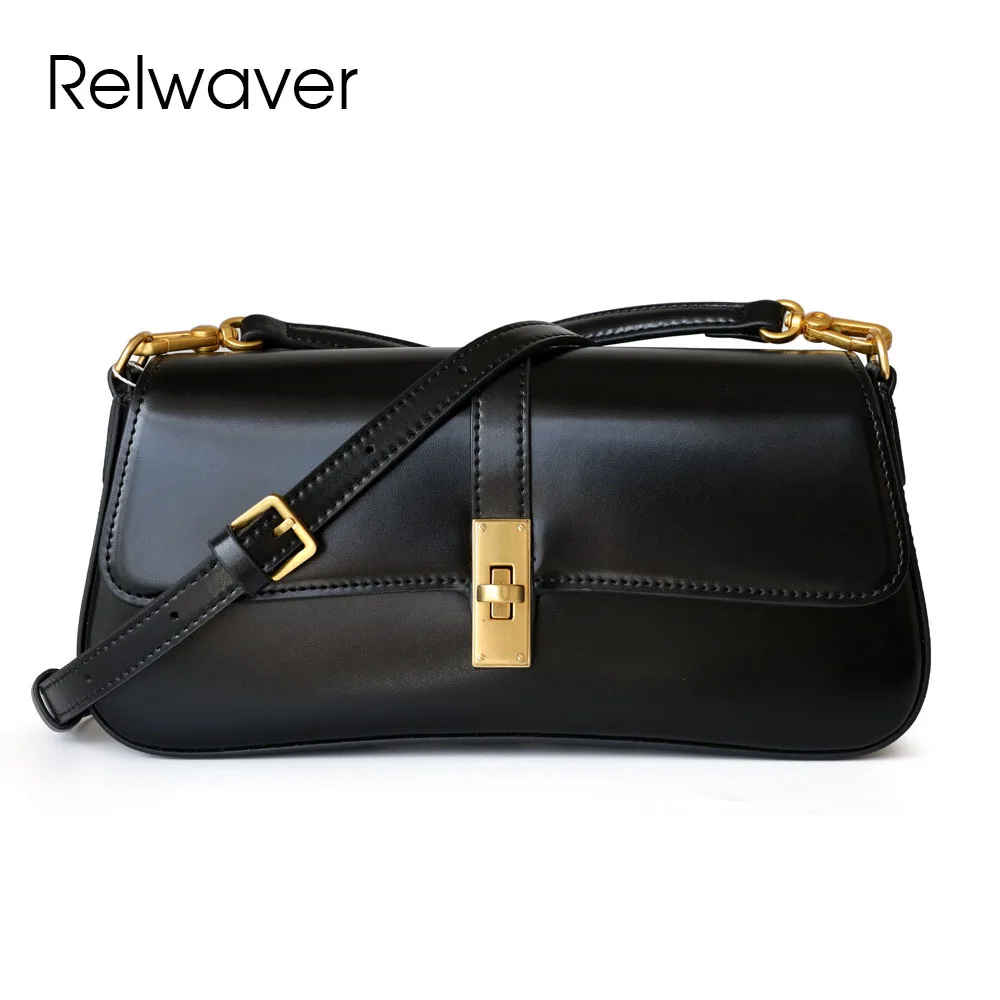 

Relwaver women underarm bag cowhide split leather flap 2023 winter new chic shoulder bag fashion handbag versatile crossbody bag