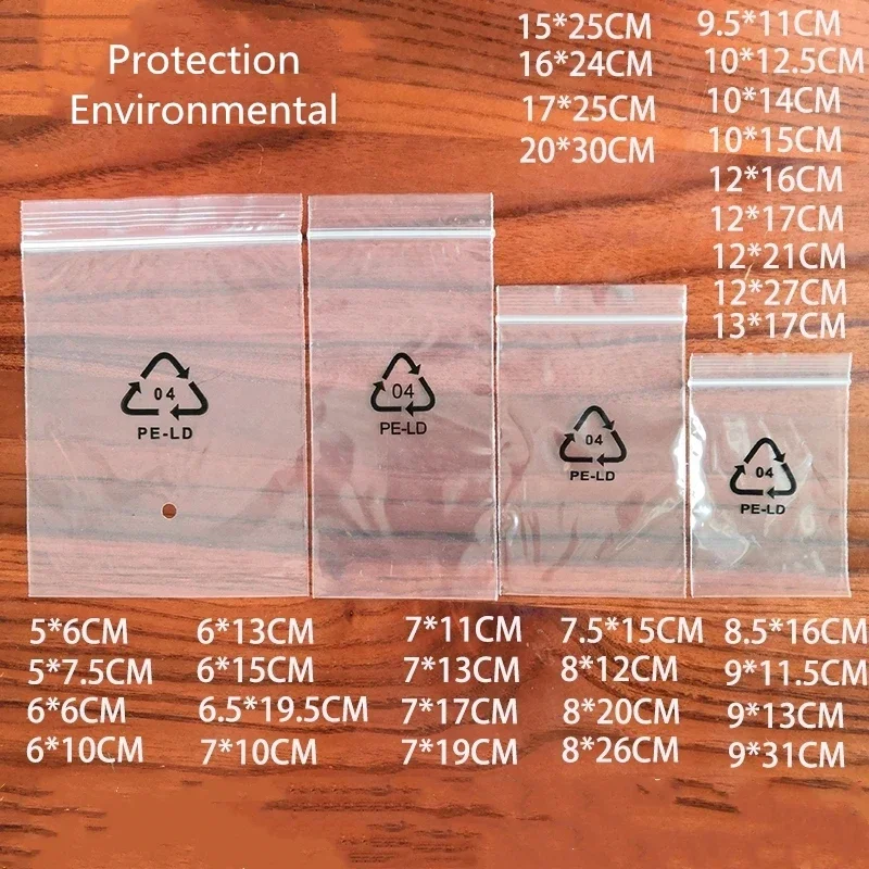 200pcs Zipper Bag Plastic Environment Protection Sign PE-LD Jewelry Charger Self Sealing Storage Dustproof Packaging Bags