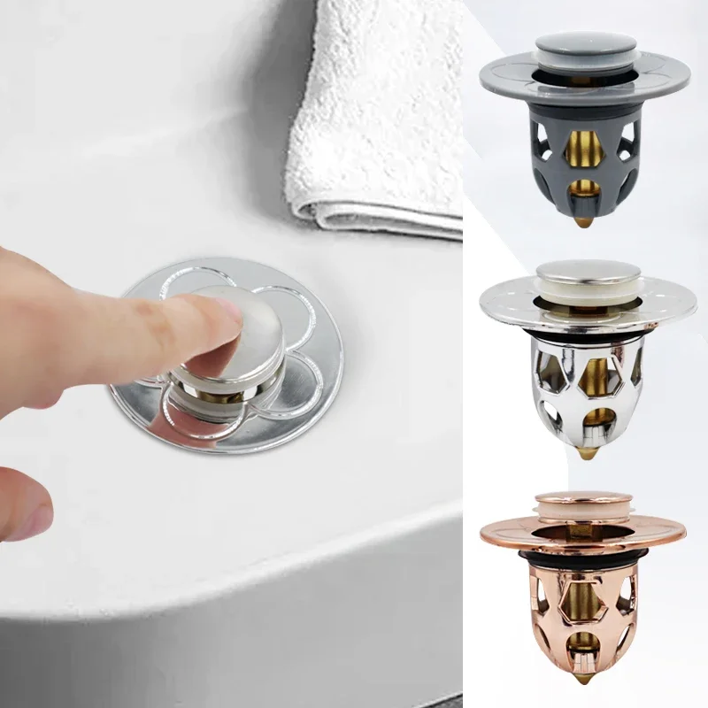 Universal Copper Pop-Up Bounce Core Basin Drain Rose Gold Filter Hair Catcher Deodorant Bath Stopper Kitchen Bathroom Tool