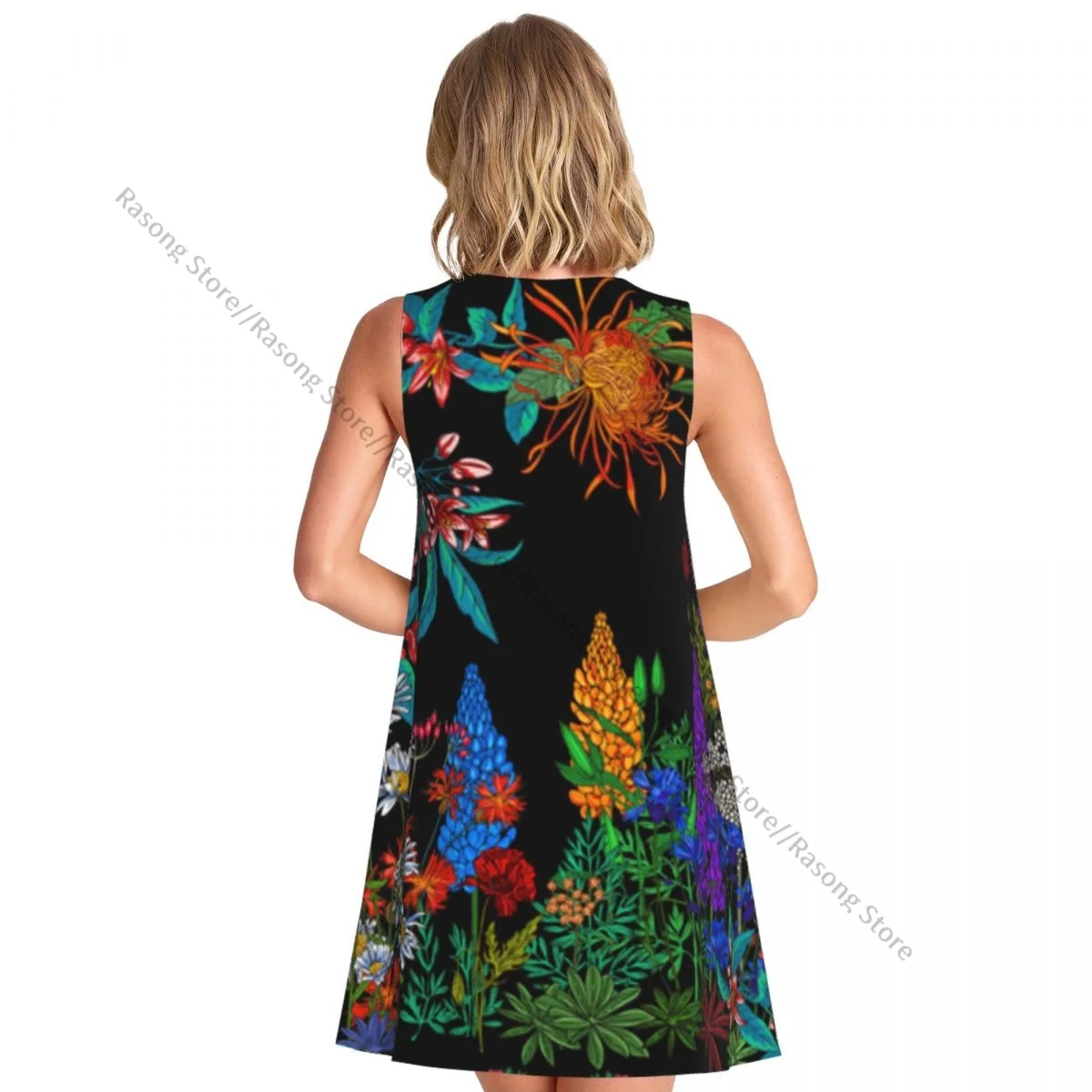 Women's Dress Summer Casual T Shirt Dresses Beach Cover up Wildflowers Background Tank Dress