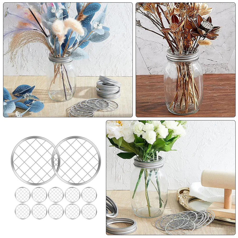 

12pcs Mason Jar Flower Grid Stainless Steel Reusable Floral Grid Pen Holder Organizer Vase Arrangement Tool Home Office Kitchen