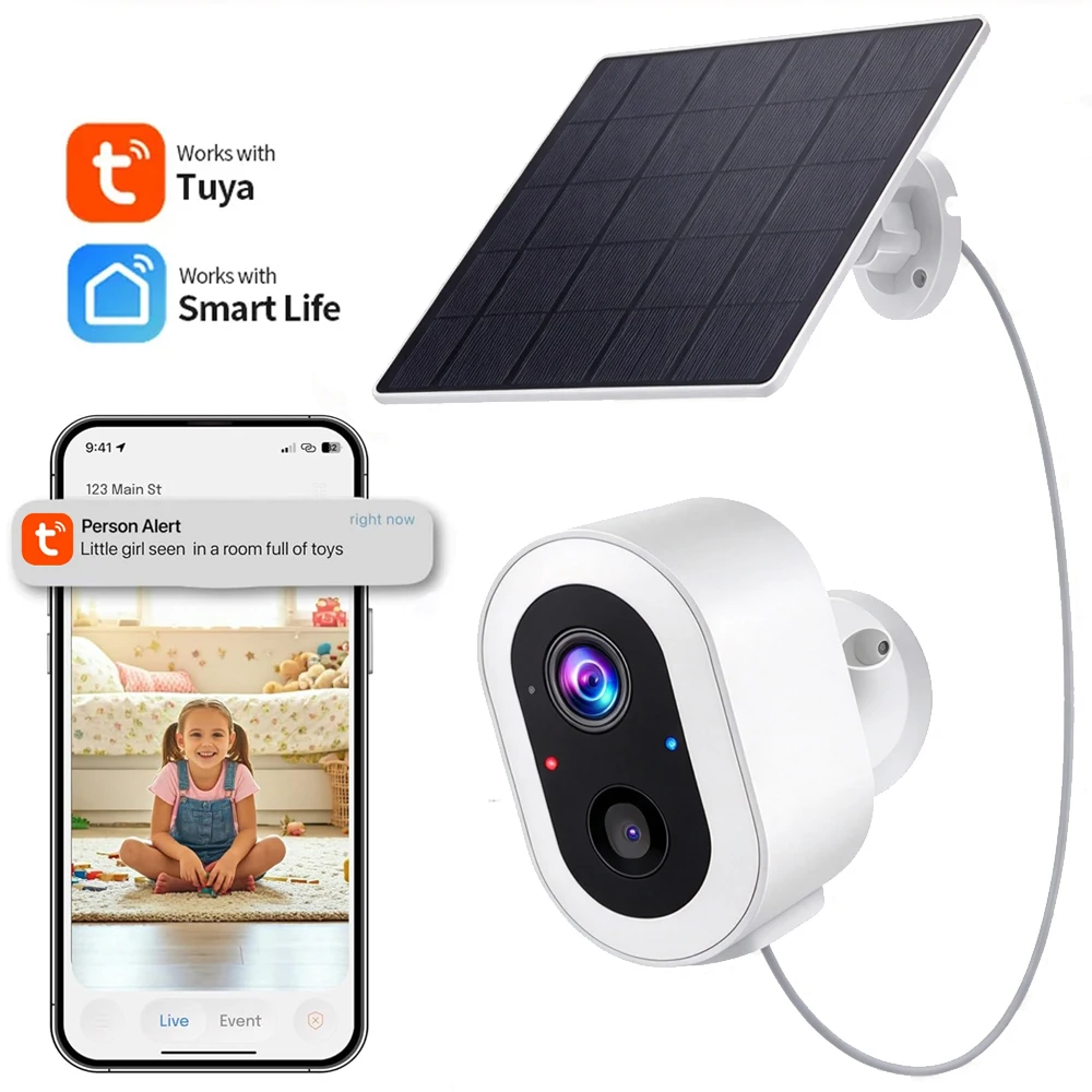 Tuya SmartLife Solar WiFi Camera 3MP CCTV Full Color Night Vision Low Power Battery Indoor Outdoor Security CCTV Solar Panel