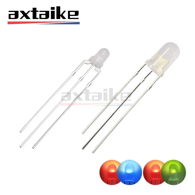 50PCS 3mm 5mm Bicolor Lamp Red Green Blue Common Anode / Cathode 3Pin Diffused Foggy Type Highlight LED Emitting Diode DIY KIT