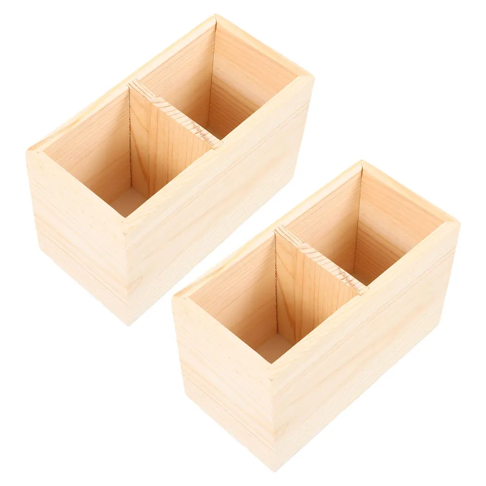 

2 Pcs Wooden Storage Box Calligraphy Brush Holder Desktop Stationery Organizer Makeup Pen Holders Beige Marker for Office
