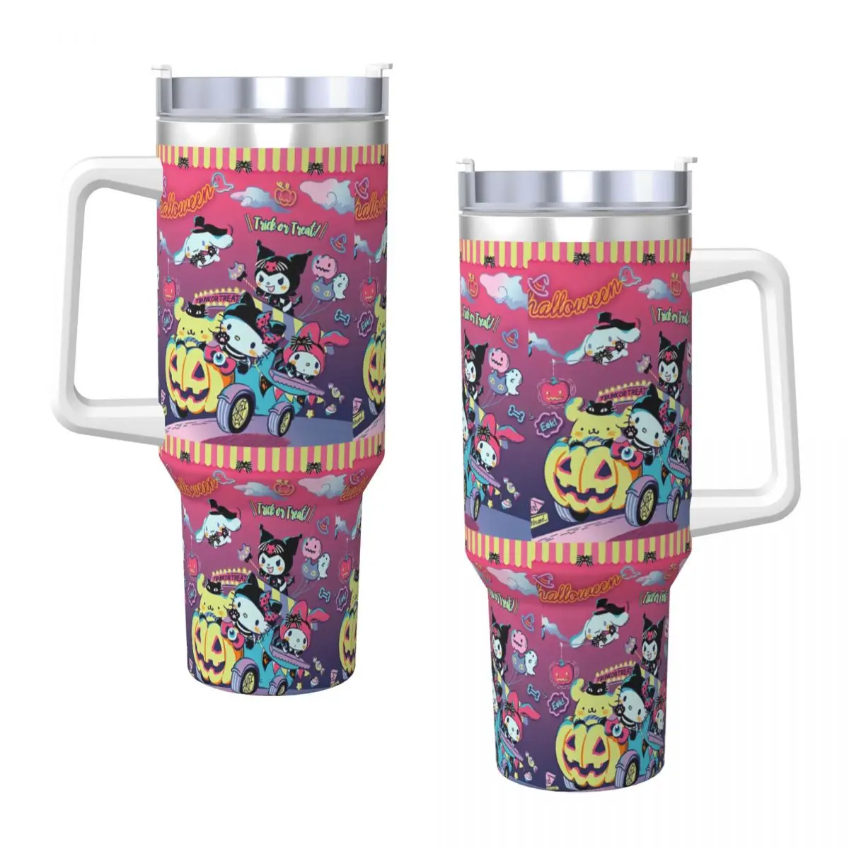 Stainless Steel Tumbler Kuromi Sanrio Halloween Car Mugs With Straws Driving Hot Drinks Water Bottle Keep Heat Large Coffee Mug