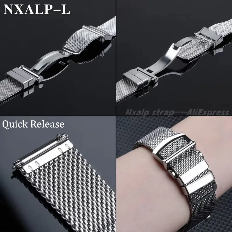 سوار ساعة ميلاني شبكي من الفولاذ المقاوم للصدأ ، سوار معصم لـ IWC ، بورتوفينو برتغالي للطيار ، أوميجا ، 20 ، 22