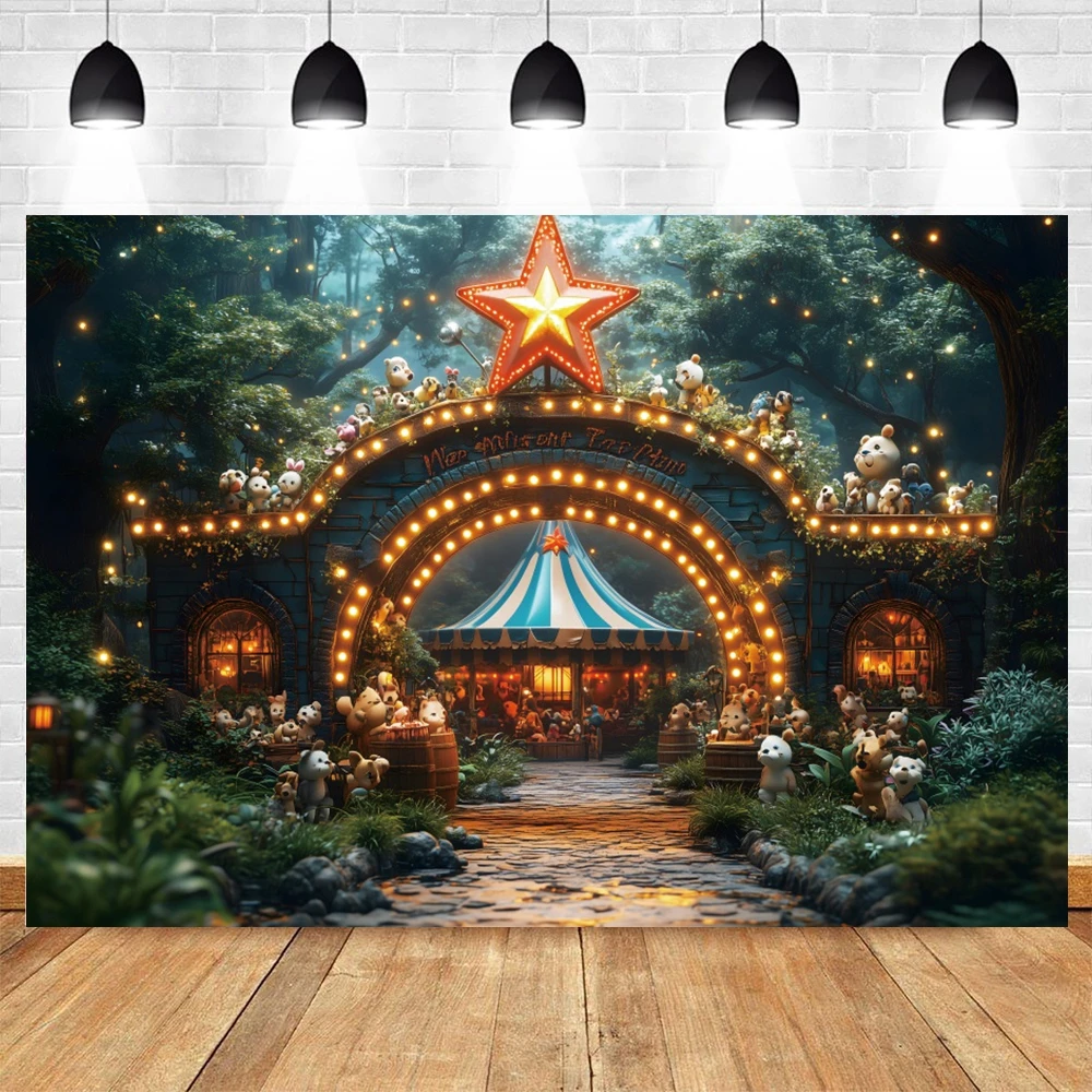 Animals Circus Backdrop Red Tent Tropical Forest Baby Shower Kids Birthday Party Photography Background Decor Photostudio Props