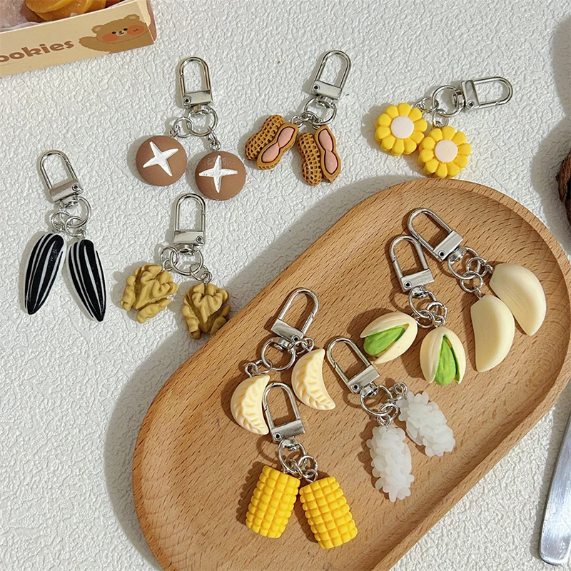 Creative Pistachio Melon Seeds Keychain Funny Food Keyring Pendant Earphone Case Charms Backpack Decoration Accessories Gifts